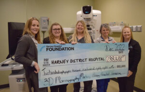 Miller presents check for mammography machine.