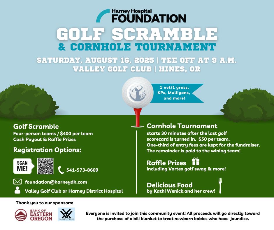 A flyer for the Golf Scramble and Corn Hole Tournament that contains all of the information that's shared in the article.